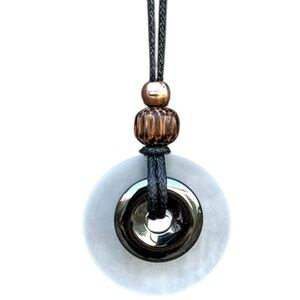 Hematite and White Sea Glass Pendant Handmade